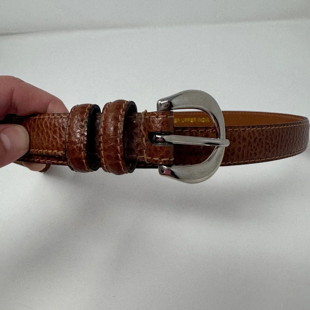 Brown Leather Women's Belt Top Grain Made in India Brown Pebbled 3/4